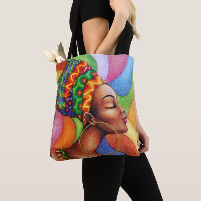 Bolso De Tela Mujer africana con tejidos tradicionales de cera (Detalle)
