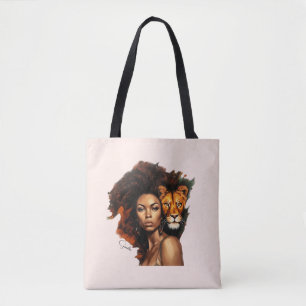 Bolso De Tela Mujer afroamericana con león majestuoso
