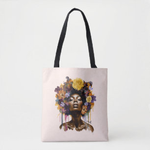 Bolso De Tela Mujer afroamericana con pelo afro floral (3)