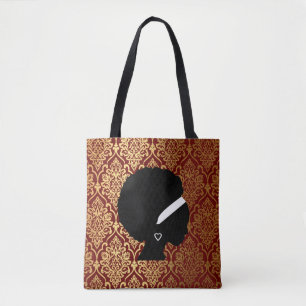 Bolso De Tela Mujer afroamericana en damasco rojo y oro