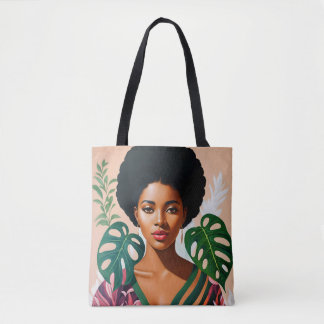 Bolso De Tela Mujer afronegra Monstera Deliciosa Botánica