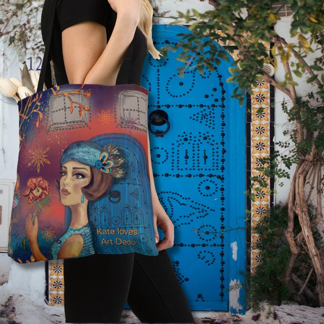 Bolso De Tela Mujer Art Deco Naranja Azul (Art Deco Woman Orange Blue Tote Bag)