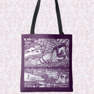 Bolso De Tela Mujer Art Nouveau leyendo junto a un estanque de l
