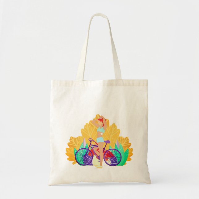 Bolso De Tela Mujer, bicicleta, Chica (Frente)