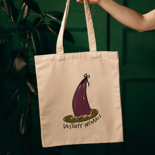 Bolso De Tela Mujer bruja ilustrada Gorra de bruja morada