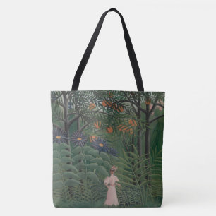 Bolso De Tela Mujer caminando en un bosque exótico, Henri Rousse