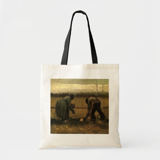 Bolso De Tela Mujer campesina plantando papa de Vincent van Gogh (Frente)