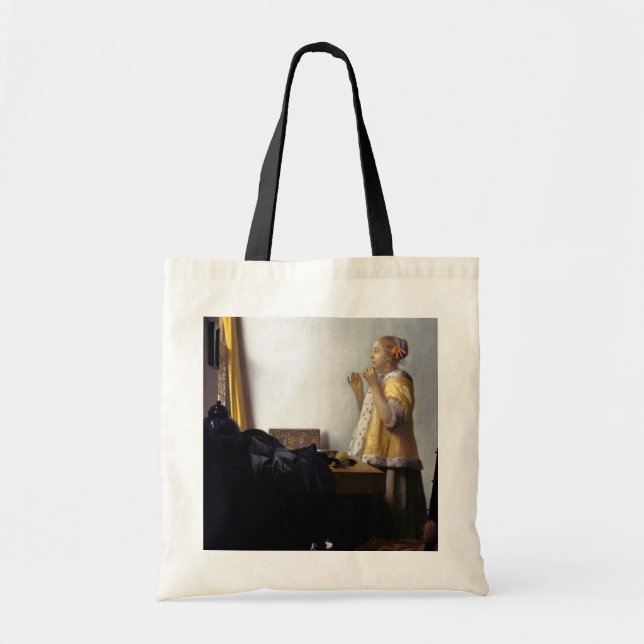 Bolso De Tela Mujer con collar de perla, Johannes Vermeer (Frente)