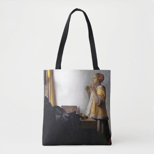 Bolso De Tela Mujer con collar de perla, Johannes Vermeer (Anverso)