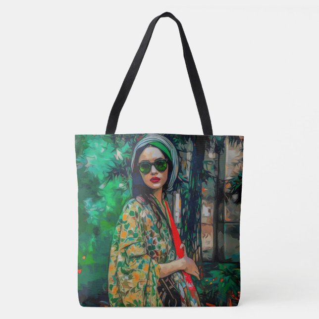Bolso De Tela Mujer con gafas de sol verdes (Anverso)