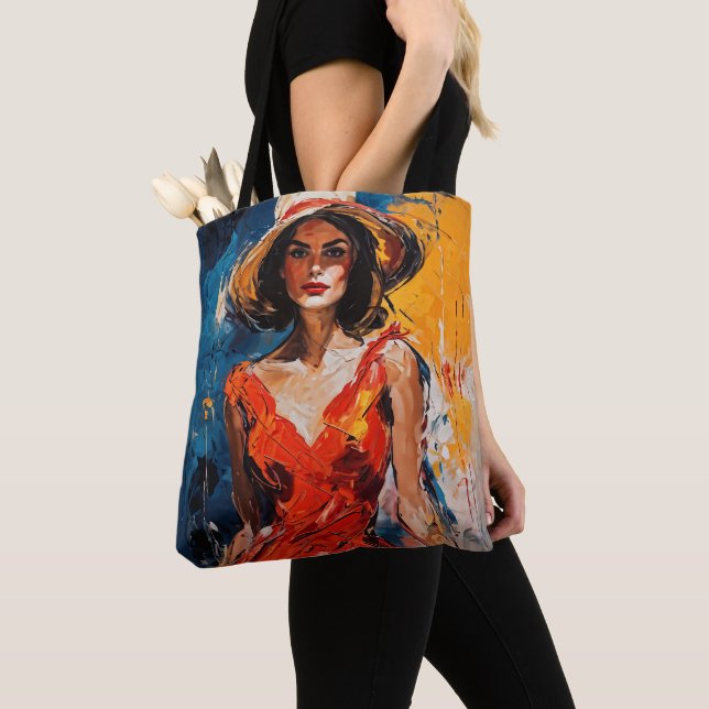Bolso De Tela Mujer con traje de cóctel rojo (Detalle)