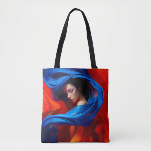 Bolso De Tela Mujer con velo azul cobalto en antecedentes Naranj