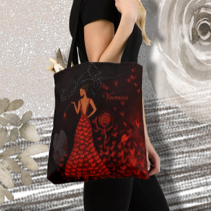 Bolso De Tela Mujer con vestido rojo Artístico
