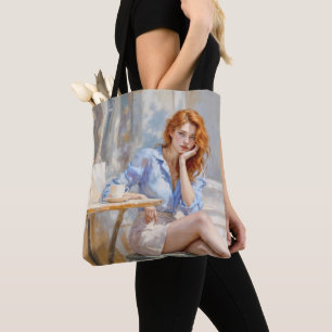 Bolso De Tela Mujer de cabello rojo suave y soñadora con colores