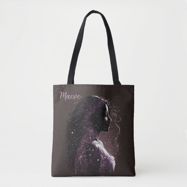 Bolso De Tela Mujer de las estrellas morado y marrón (Anverso)