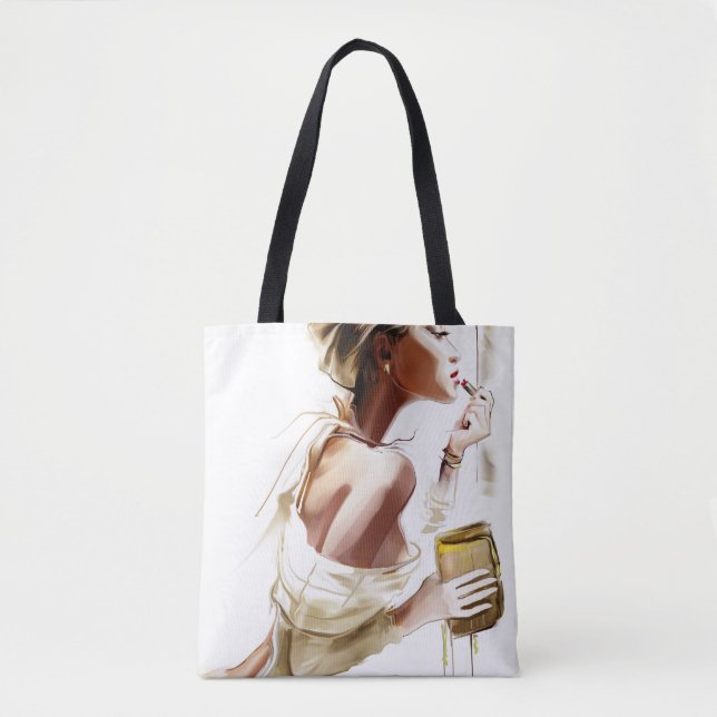 Bolso De Tela Mujer De Moda: Retrato Contemporáneo Elegante. (Anverso)