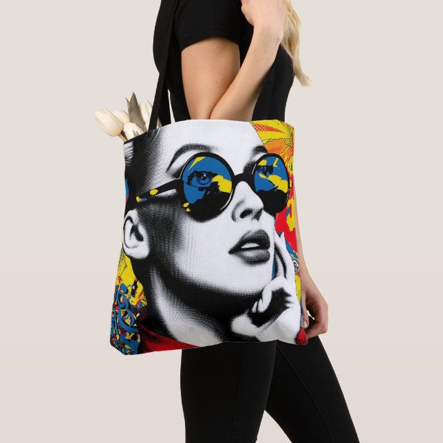 Bolso De Tela Mujer de pop art con gafas de sol (Detalle)