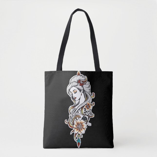 Bolso De Tela Mujer elegante con flores (Anverso)
