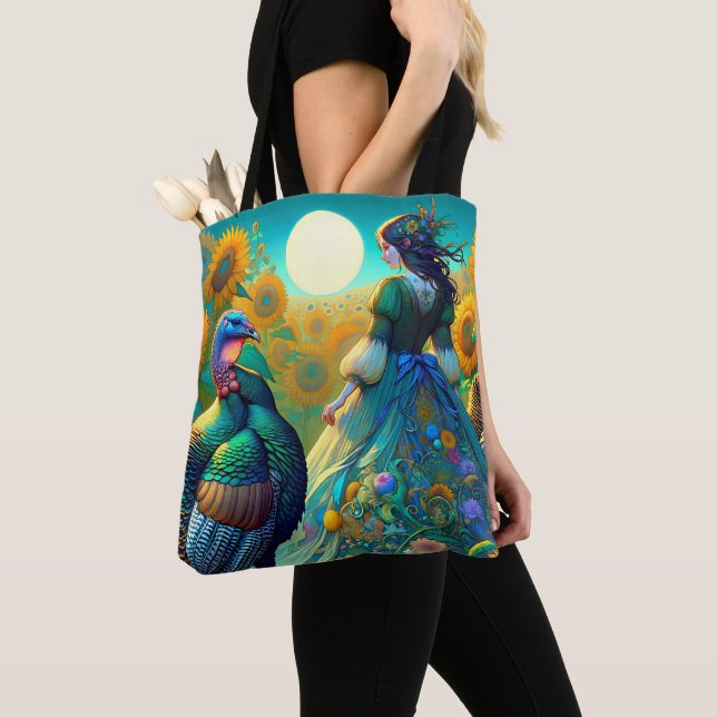 Bolso De Tela Mujer elegante, Turquía y girasoles (Detalle)