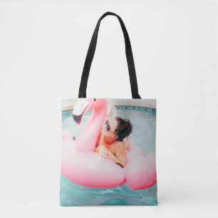 Bolso De Tela Mujer en flamingo inflable rosa en piscina al aire