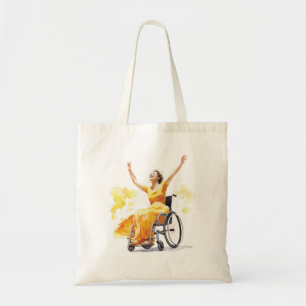 Bolso De Tela Mujer en silla de ruedas baila alegremente