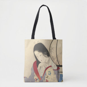 Bolso De Tela Mujer en un interior por una lámpara el  