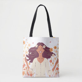 Bolso De Tela Mujer estética feliz con flores