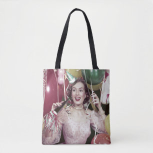 Bolso De Tela mujer feliz de los años 50 en vestido de fiesta e