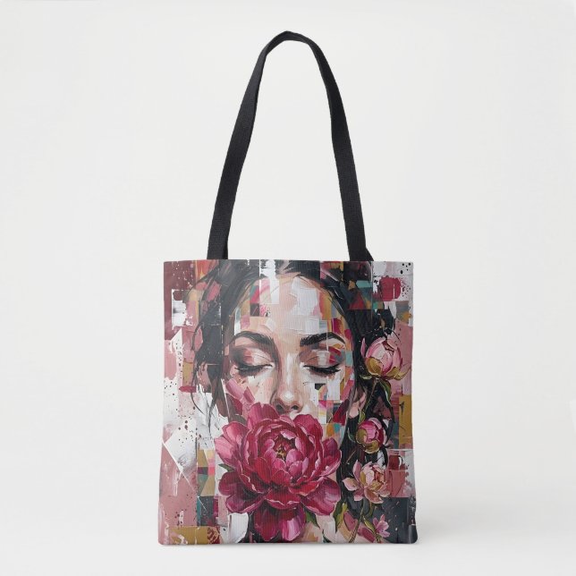 Bolso De Tela Mujer Flores Rosa Oscuro (Anverso)