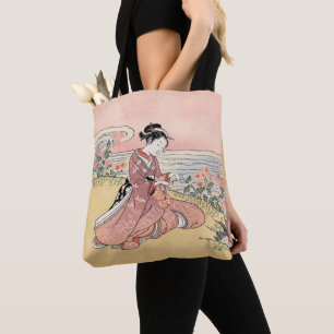Bolso De Tela Mujer japonesa recogiendo crisantemo