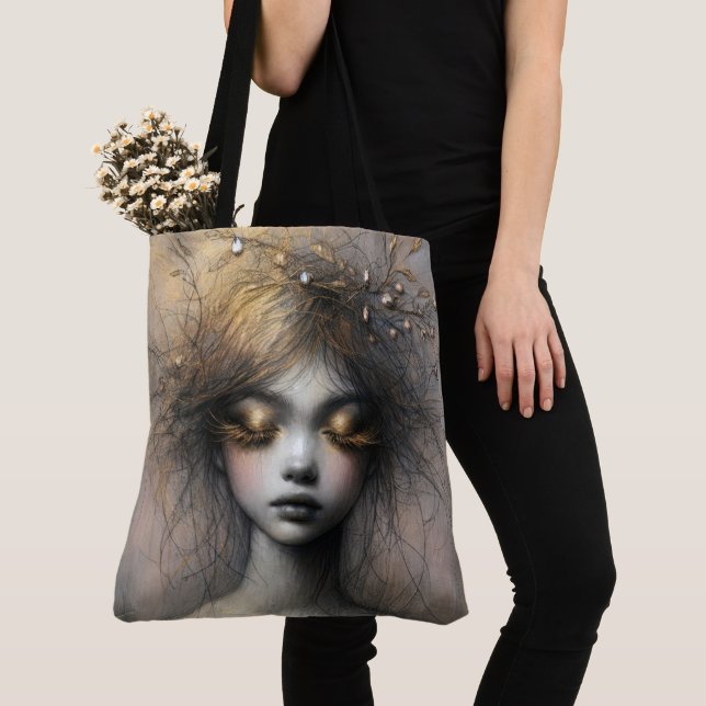 Bolso De Tela Mujer Joven Con Ojos De Oro (Detalle)
