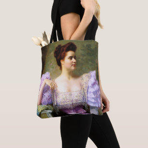 Bolso De Tela Mujer joven por un ramo de hortensias
