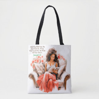 Bolso De Tela Mujer leyendo biblia contra blanco