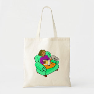 Bolso De Tela Mujer leyendo con gato