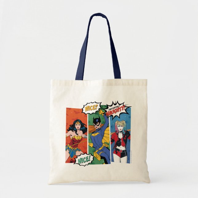 Bolso De Tela Mujer Maravilla, Batgirl y Harley Quinn Holiday (Frente)