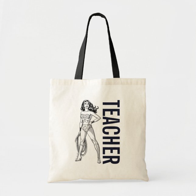 Bolso De Tela Mujer Maravilla Pose Blanco y Negro (Frente)