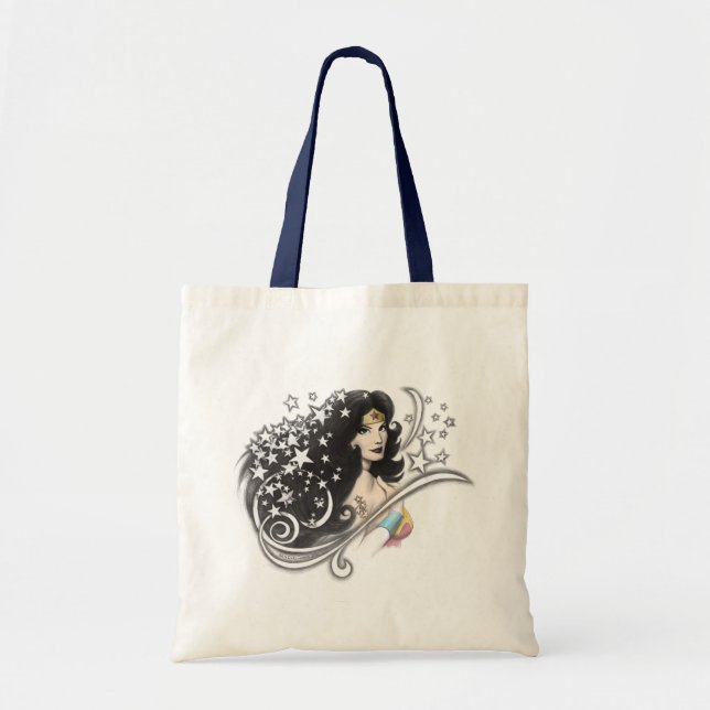 Bolso De Tela Mujer Maravilla y estrellas (Frente)