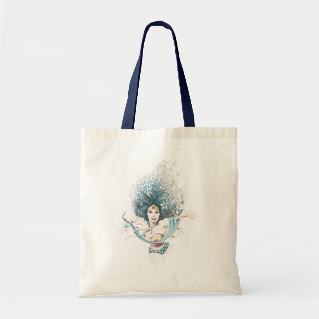 Bolso De Tela Mujer Maravilla y flores (Frente)