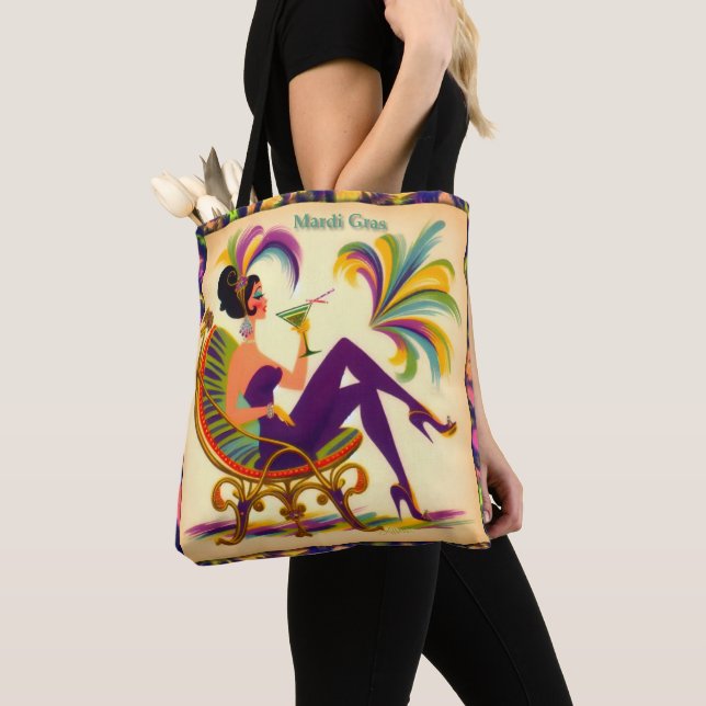 Bolso De Tela Mujer Mardi Gras De Mediados Del Siglo Con Martini (Detalle)