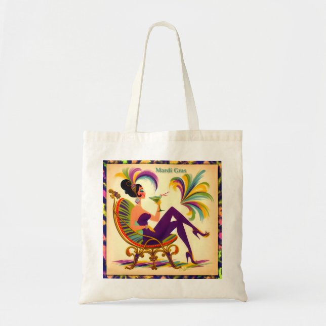 Bolso De Tela Mujer Mardi Gras De Mediados Del Siglo Con Martini (Frente)