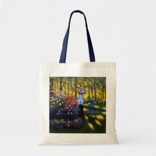Bolso De Tela Mujer Monet con una sombrilla en el jardín