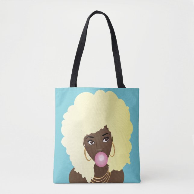 Bolso De Tela Mujer negra, África rubia, búbano rosado, azul (Anverso)