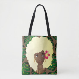 Bolso De Tela Mujer negra, África rubia, hojas verdes, marrón