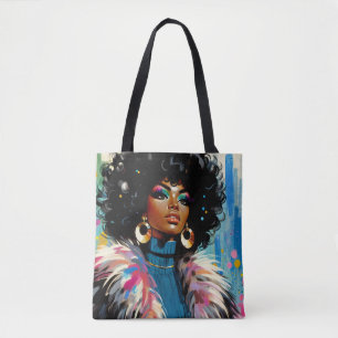 Bolso De Tela Mujer Negra Afro Pintura Colorida