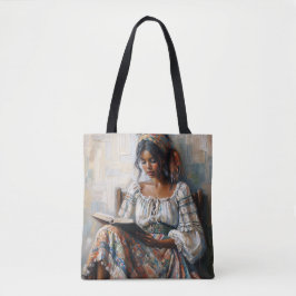 Bolso De Tela Mujer Negra Boho Leyendo