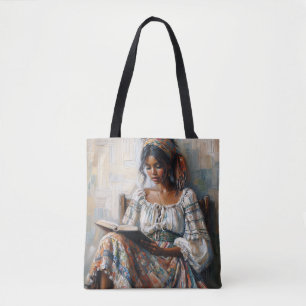 Bolso De Tela Mujer Negra Boho Leyendo