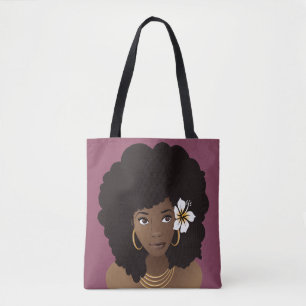 Bolso De Tela Mujer negra con flores en el pelo, morado