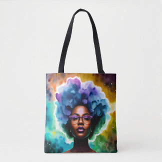 Bolso De Tela Mujer Negra Con Pelo Afro En Gafas Arte Galáctico