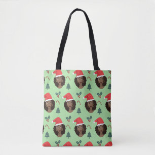 Bolso De Tela Mujer negra, Santa Hat, Navidades patrón verde