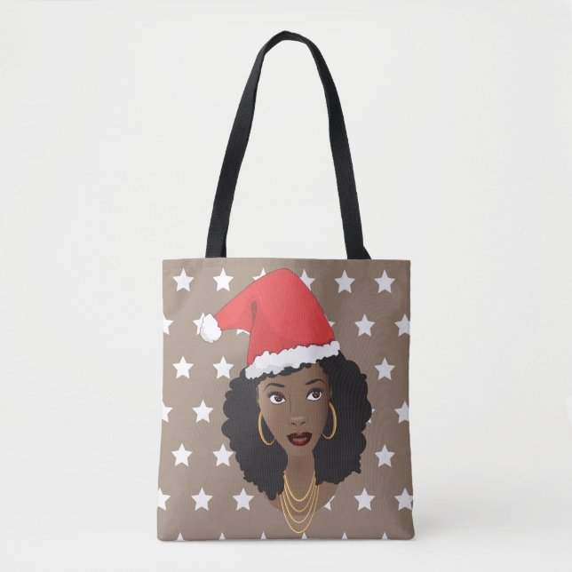 Bolso De Tela Mujer negra, Sombrero de Santa, patrón de estrella (Anverso)